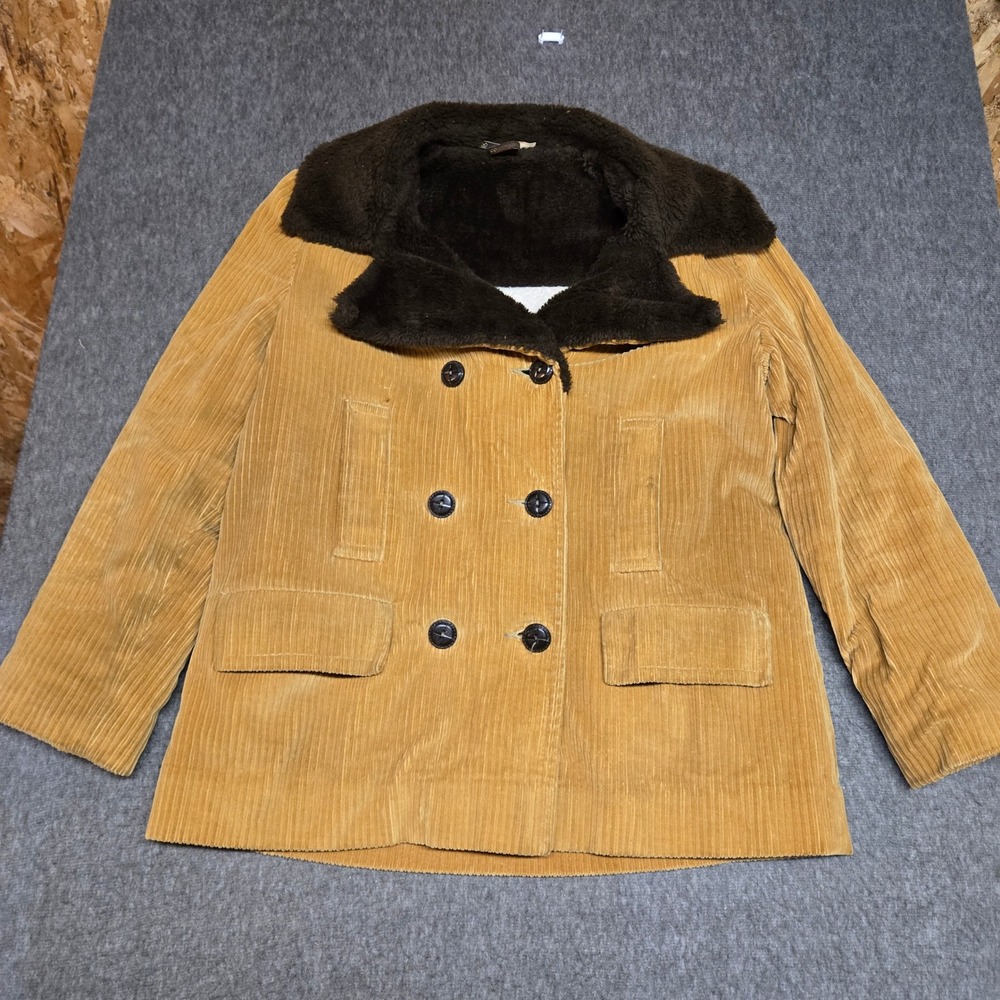Vintage 60s Valor Corduroy Coat Womens M Shearling Lined Mod Jacket Penny Lane